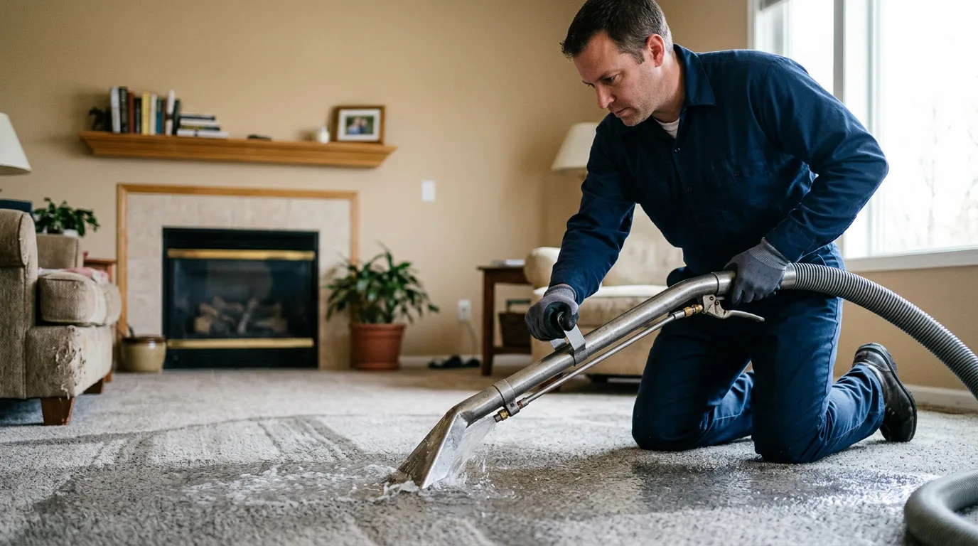 Water damage restoration technician working near Rumford, RI